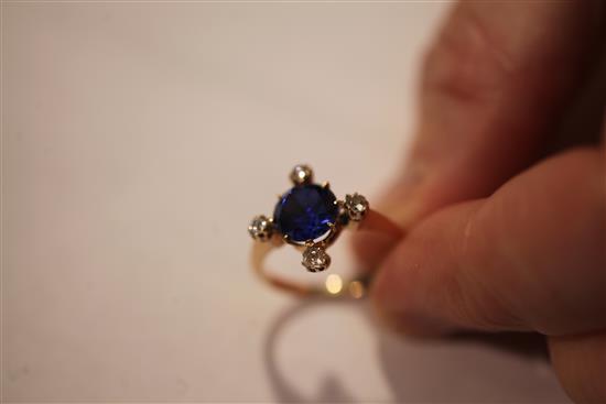 A gold, sapphire and diamond ring, size N.